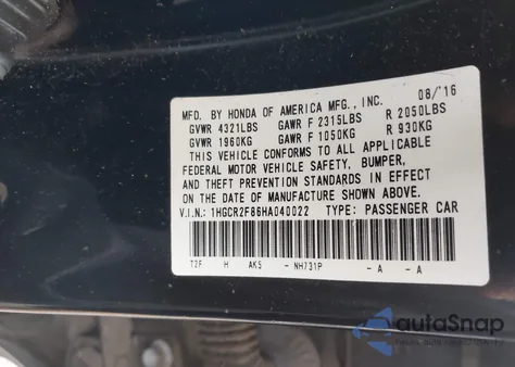 2017 Honda Accord Ex-L from USA, damaged, VIN 1HGCR2F86HA040022